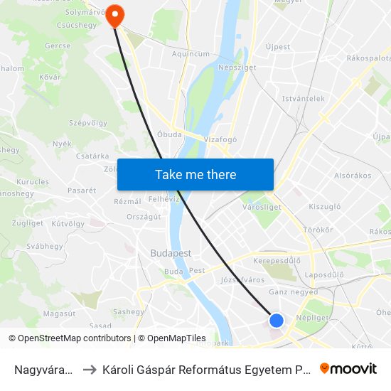 Nagyvárad Tér M to Károli Gáspár Református Egyetem Pszichológiai Intézet map