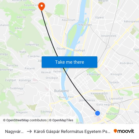 Nagyvárad Tér to Károli Gáspár Református Egyetem Pszichológiai Intézet map