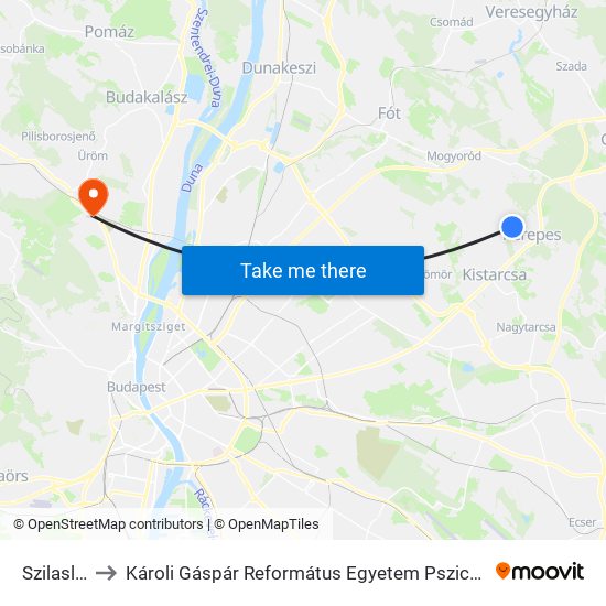 Szilasliget to Károli Gáspár Református Egyetem Pszichológiai Intézet map