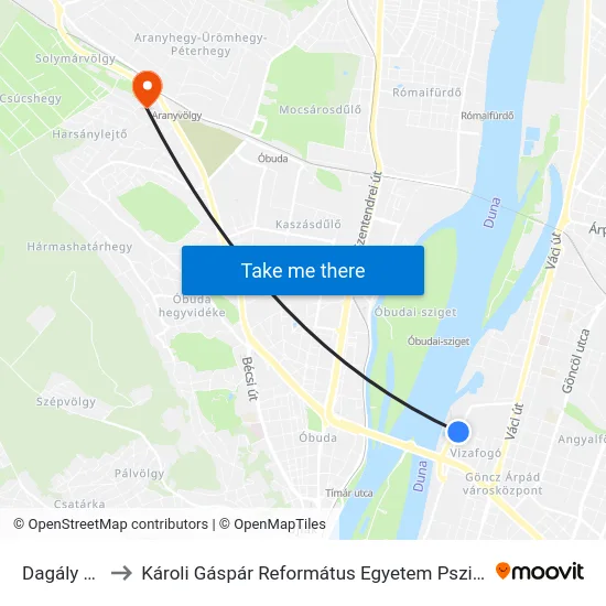 Dagály Fürdő to Károli Gáspár Református Egyetem Pszichológiai Intézet map