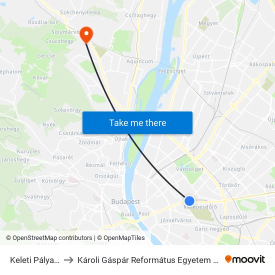 Keleti Pályaudvar M to Károli Gáspár Református Egyetem Pszichológiai Intézet map