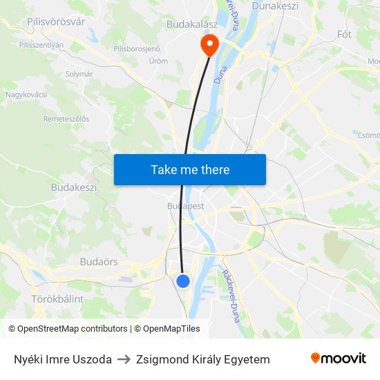 Nyéki Imre Uszoda to Zsigmond Király Egyetem map