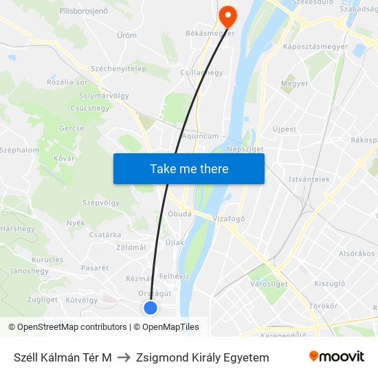 Széll Kálmán Tér M to Zsigmond Király Egyetem map