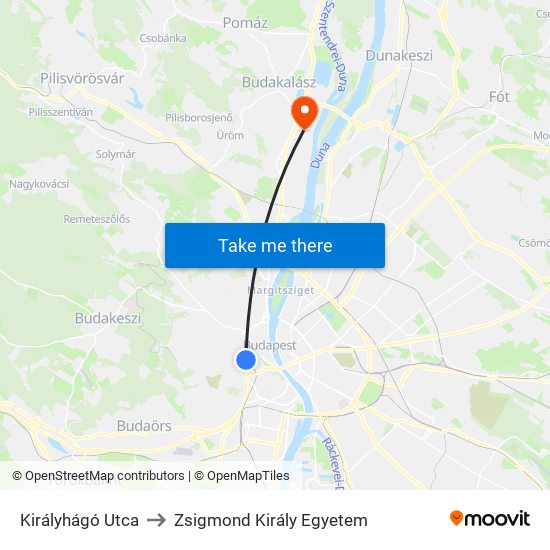 Királyhágó Utca to Zsigmond Király Egyetem map