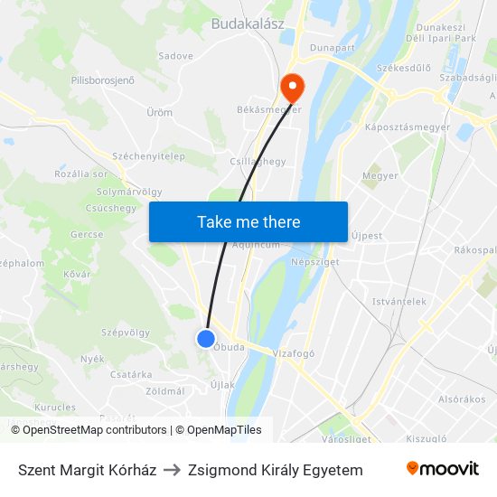 Szent Margit Kórház to Zsigmond Király Egyetem map