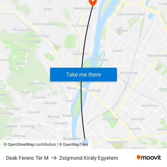 Deák Ferenc Tér M to Zsigmond Király Egyetem map