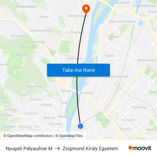 Nyugati Pályaudvar M to Zsigmond Király Egyetem map