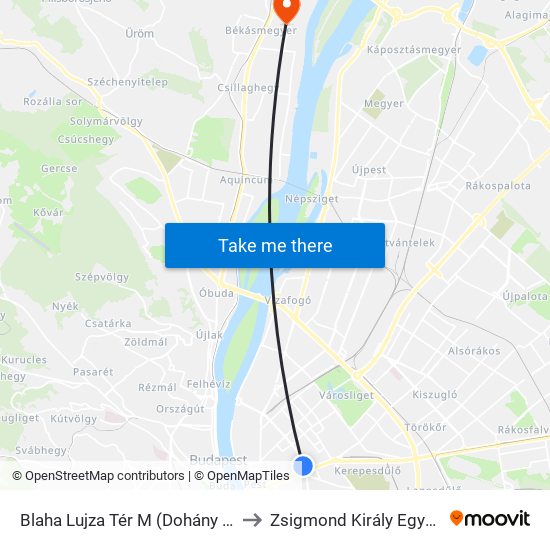 Blaha Lujza Tér M (Dohány Utca) to Zsigmond Király Egyetem map