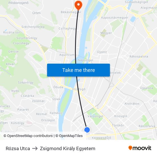 Rózsa Utca to Zsigmond Király Egyetem map