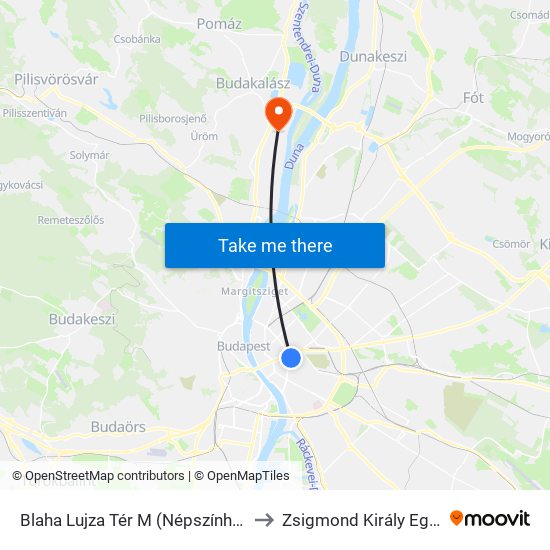 Blaha Lujza Tér M (Népszínház Utca) to Zsigmond Király Egyetem map