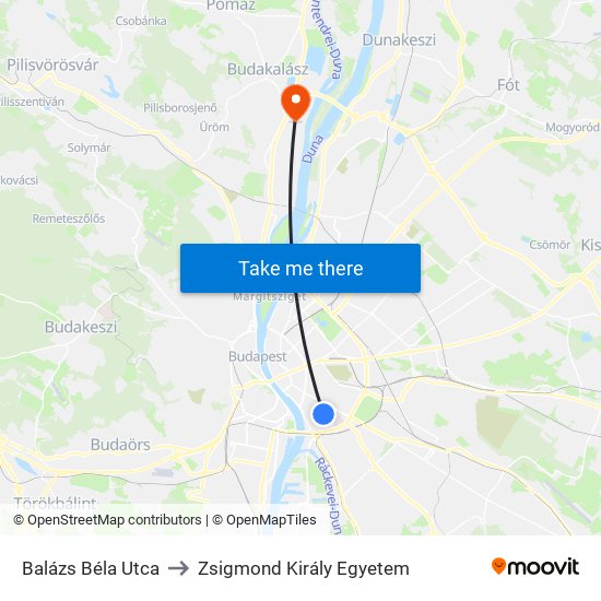 Balázs Béla Utca to Zsigmond Király Egyetem map