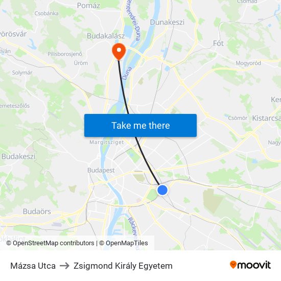 Mázsa Utca to Zsigmond Király Egyetem map