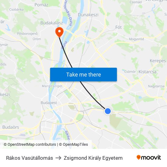 Rákos Vasútállomás to Zsigmond Király Egyetem map