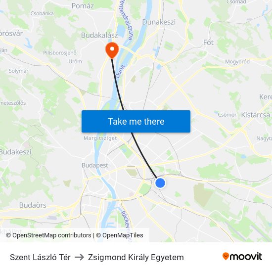 Szent László Tér to Zsigmond Király Egyetem map