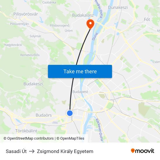 Sasadi Út to Zsigmond Király Egyetem map