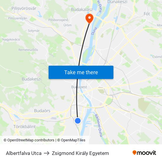 Albertfalva Utca to Zsigmond Király Egyetem map