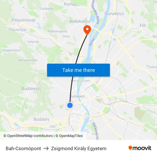 Bah-Csomópont to Zsigmond Király Egyetem map