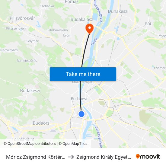 Móricz Zsigmond Körtér M to Zsigmond Király Egyetem map