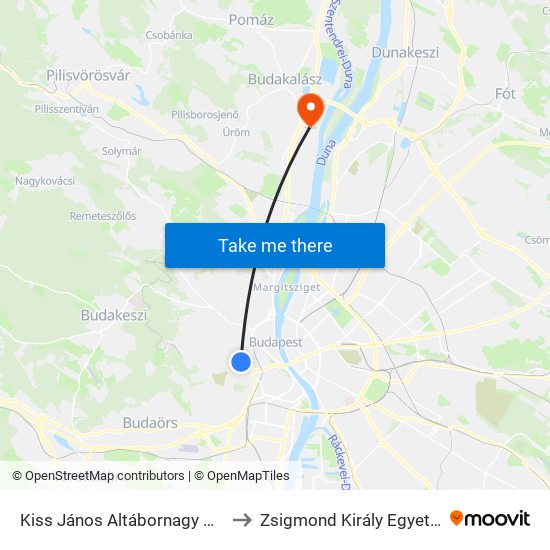 Kiss János Altábornagy Utca to Zsigmond Király Egyetem map