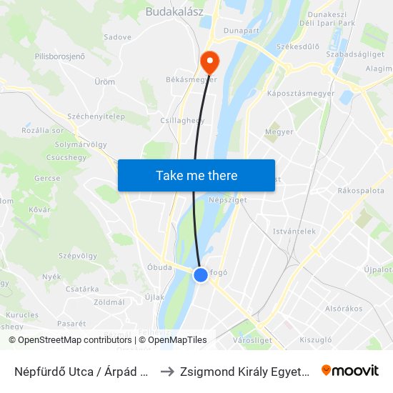 Népfürdő Utca / Árpád Híd to Zsigmond Király Egyetem map