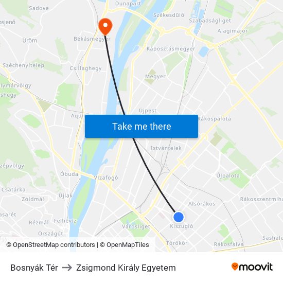 Bosnyák Tér to Zsigmond Király Egyetem map