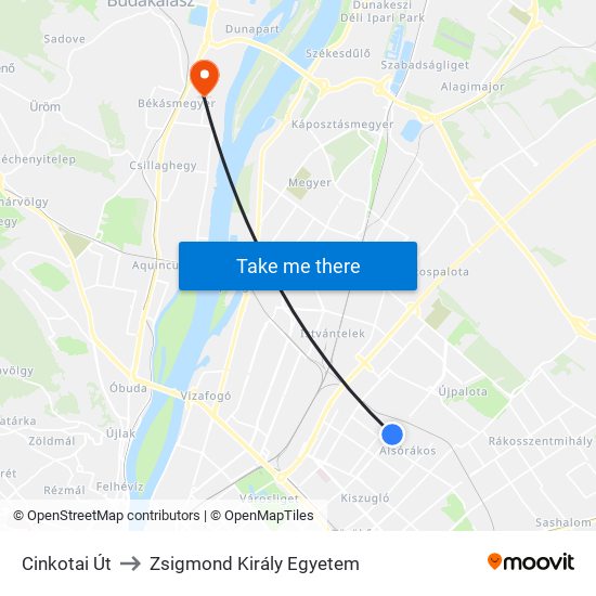 Cinkotai Út to Zsigmond Király Egyetem map