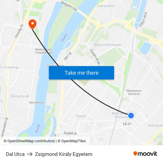 Dal Utca to Zsigmond Király Egyetem map