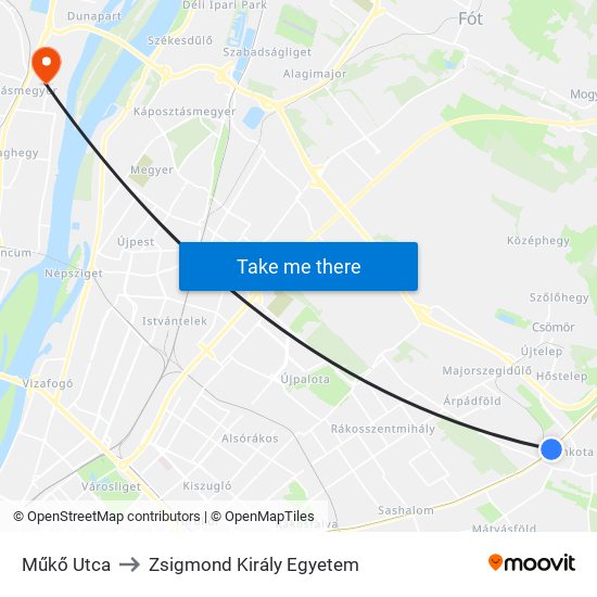 Műkő Utca to Zsigmond Király Egyetem map