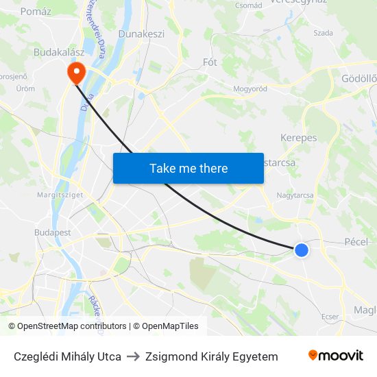 Czeglédi Mihály Utca to Zsigmond Király Egyetem map