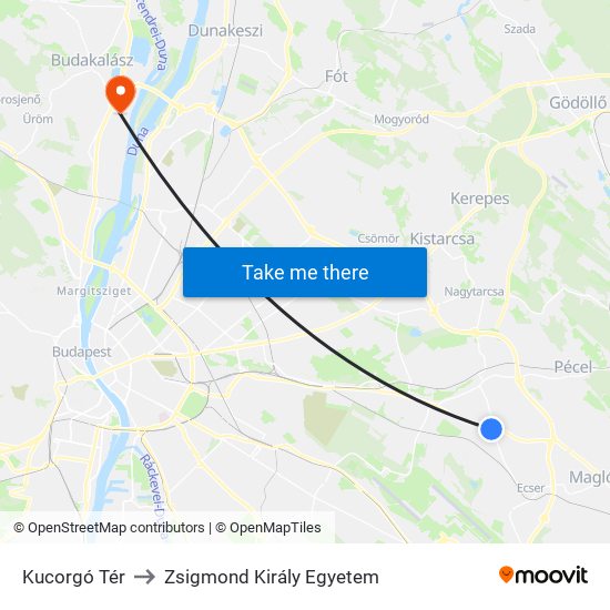Kucorgó Tér to Zsigmond Király Egyetem map