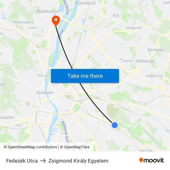 Fedezék Utca to Zsigmond Király Egyetem map