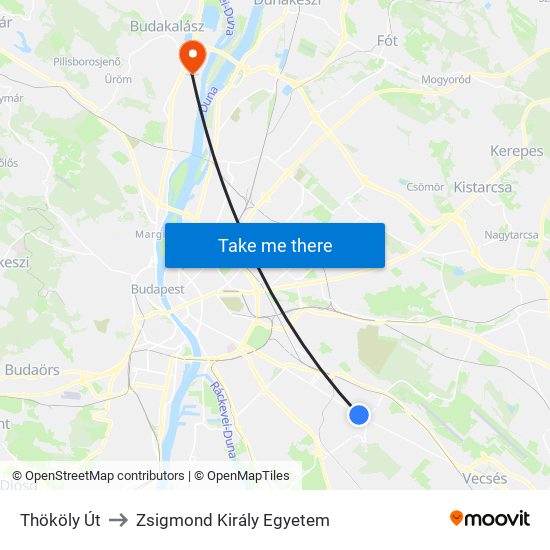 Thököly Út to Zsigmond Király Egyetem map