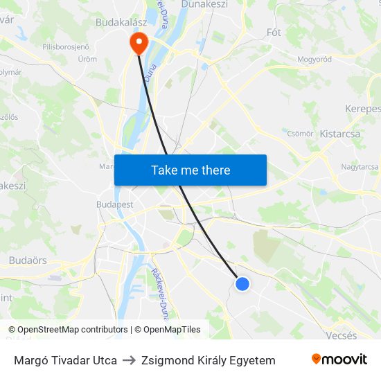 Margó Tivadar Utca to Zsigmond Király Egyetem map