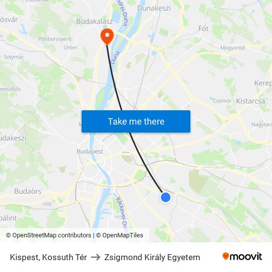 Kispest, Kossuth Tér to Zsigmond Király Egyetem map