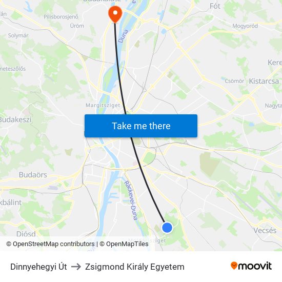 Dinnyehegyi Út to Zsigmond Király Egyetem map