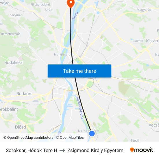 Soroksár, Hősök Tere H to Zsigmond Király Egyetem map