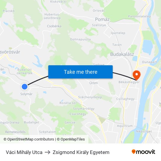 Váci Mihály Utca to Zsigmond Király Egyetem map