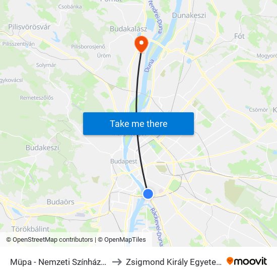 Müpa - Nemzeti Színház H to Zsigmond Király Egyetem map