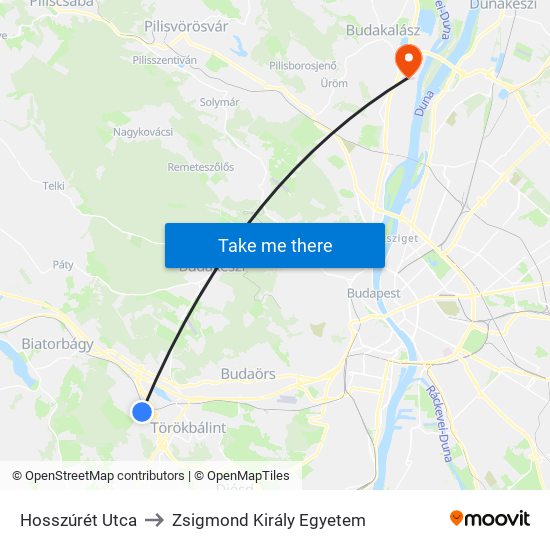 Hosszúrét Utca to Zsigmond Király Egyetem map