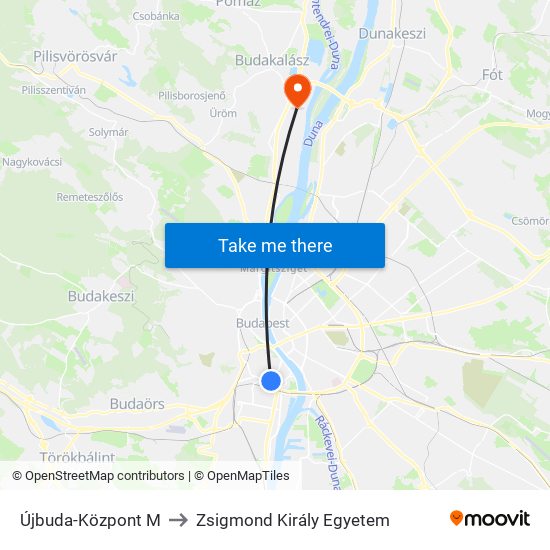 Újbuda-Központ M to Zsigmond Király Egyetem map