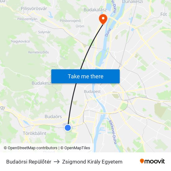 Budaörsi Repülőtér to Zsigmond Király Egyetem map