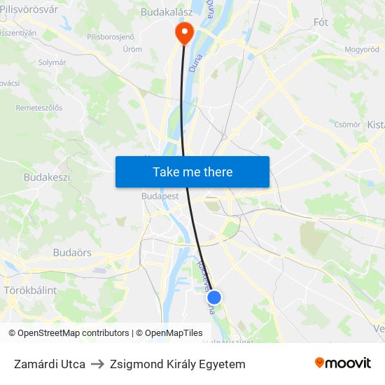 Zamárdi Utca to Zsigmond Király Egyetem map