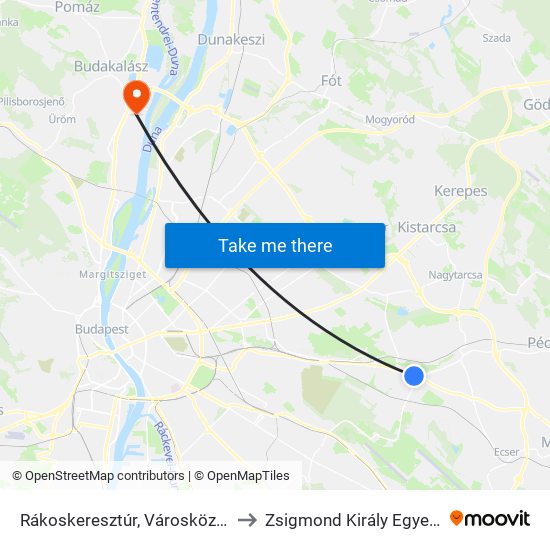 Rákoskeresztúr, Városközpont to Zsigmond Király Egyetem map