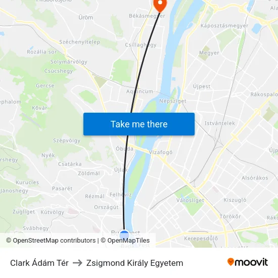 Clark Ádám Tér to Zsigmond Király Egyetem map
