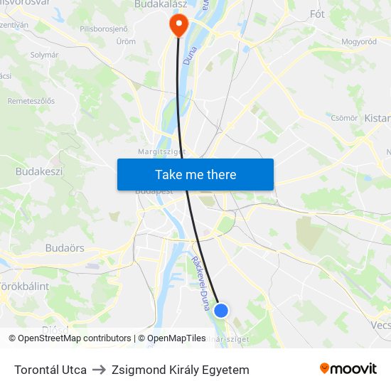 Torontál Utca to Zsigmond Király Egyetem map