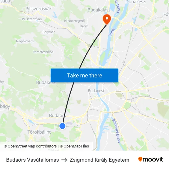 Budaörs Vasútállomás to Zsigmond Király Egyetem map
