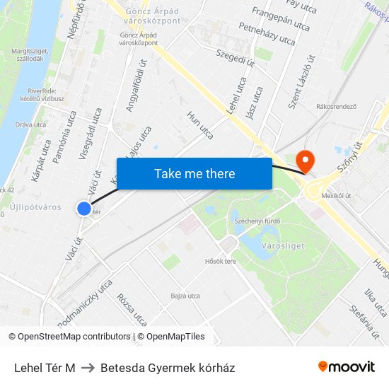 Lehel Tér M to Betesda Gyermek kórház map