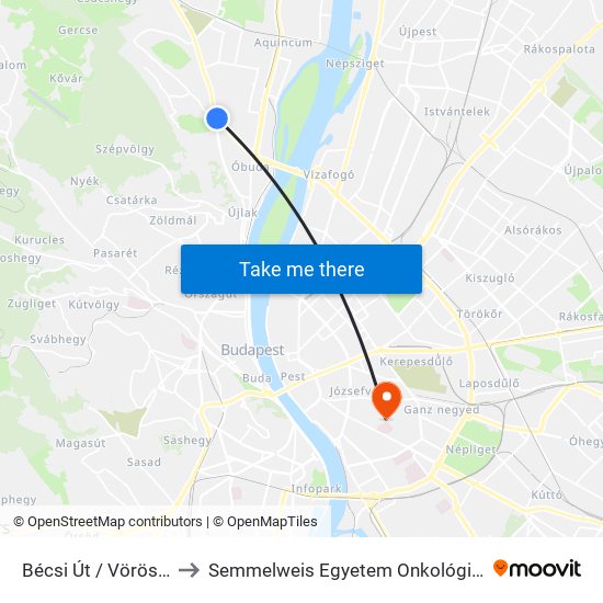 Bécsi Út / Vörösvári Út to Semmelweis Egyetem Onkológiai Központ map