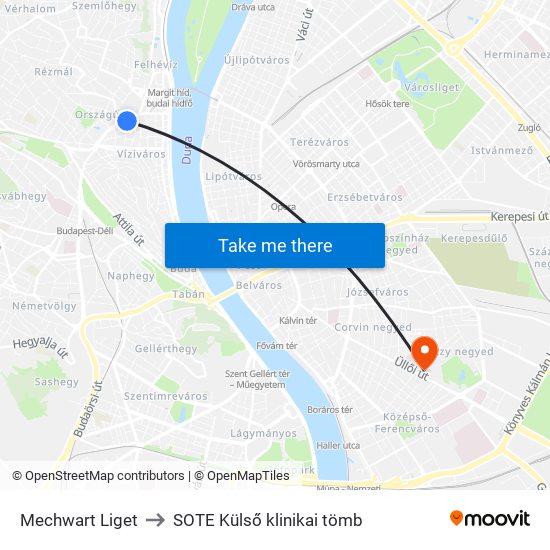 Mechwart Liget to SOTE Külső klinikai tömb map