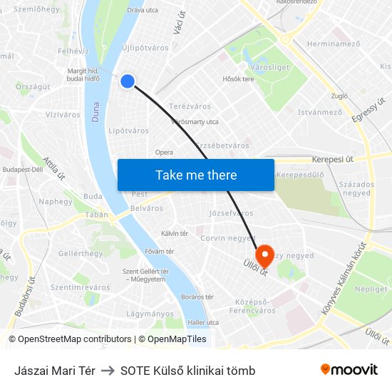 Jászai Mari Tér to SOTE Külső klinikai tömb map